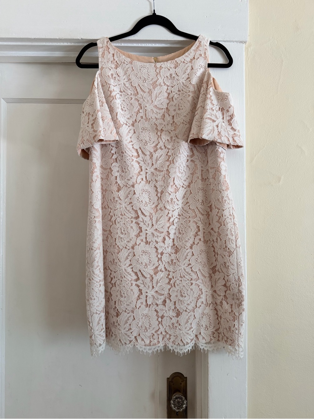 Chelsea & Violet Blush Lace Cold-Shoulder Mini Dress